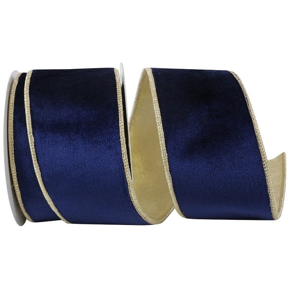 Reliant Ribbon - 94053W-690-40D, Ribbon, Navy/gold, 2-1/2 Inch, 5 Yards