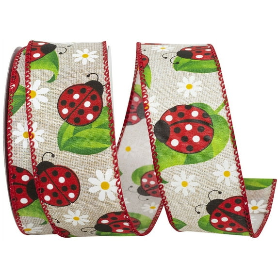 Reliant Ribbon - 94126W-756-09H, Ribbon, Natural/red, 1-1/2 Inch, 20 Yards