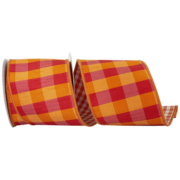 Reliant Ribbon - 94186W-187-10D, Ribbon, Orange/fuchsia, 4 Inch, 5 Yards