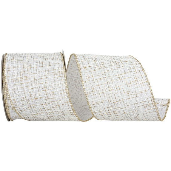 Reliant Ribbon - 94241W-980-10F, Ribbon, White/gold, 4 Inch, 10 Yards