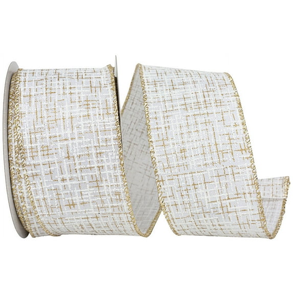 Reliant Ribbon - 94241W-980-40F, Ribbon, White/gold, 2-1/2 Inch, 10 Yards