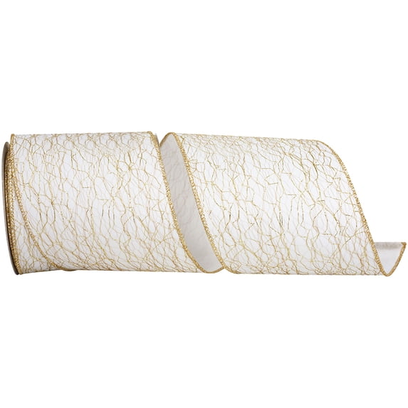 Reliant Ribbon - 94420W-992-10F, Ribbon, Ivory/gold, 4 Inch, 10 Yards