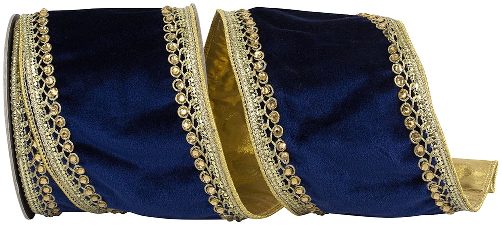 Reliant Ribbon - 94442W-690-10D, Ribbon, Navy/gold, 4 Inch, 5 Yards