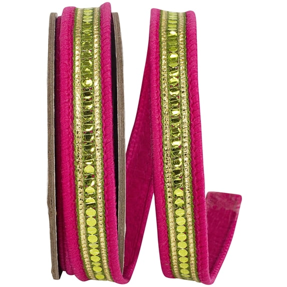 Reliant Ribbon - 94511W-777-03D, Ribbon, Fuchsia/lime, 5/8 Inch, 5 Yards