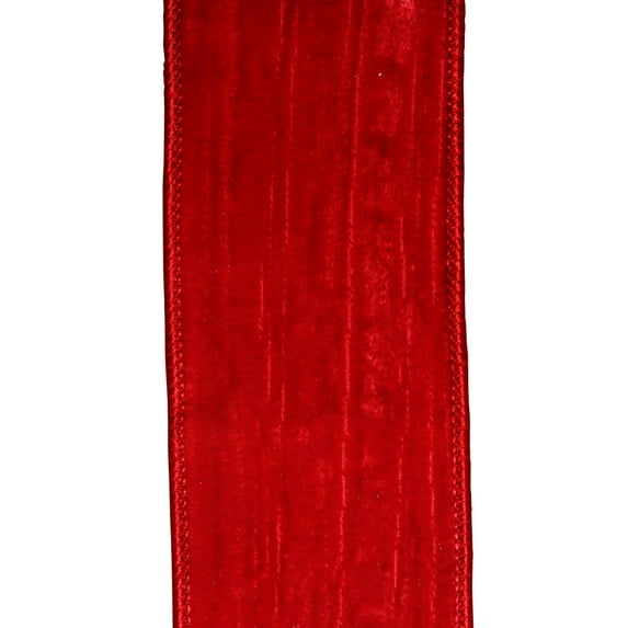 Ribbon - Crushed Velvet Touch Deluxe Wired Edge Ribbon, Red, 2-1/2 Inch, 10 Yards