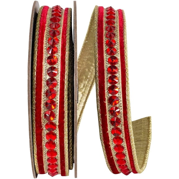 5/8in Metallic Dupioni Jewel Ribbon: Red (5 Yards)