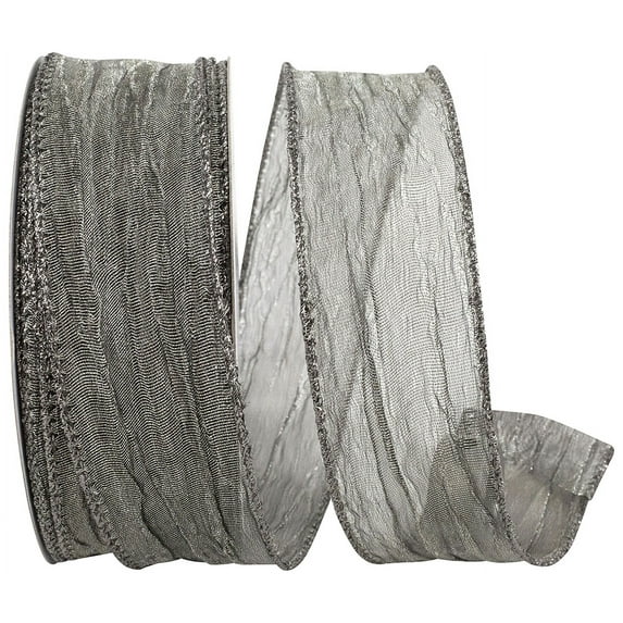 Reliant Ribbon - 97597W-899-09J, Crushed Mesh Value Wired Edge Ribbon, Pewter, 1-1/2 Inch, 25 Yards
