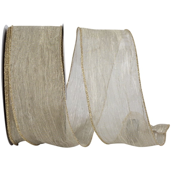 Reliant Ribbon - 97597W-901-40J, Crushed Mesh Value Wired Edge Ribbon, Champagne, 2-1/2 Inch, 25 Yards