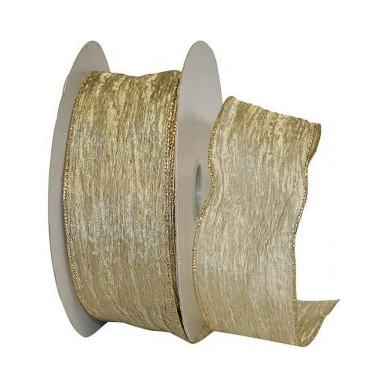 Reliant Ribbon 97597w-901-40k Crushed Mesh Value Wired Edge Ribbon, 2-1/2 inch x 50 Yards, Champagne