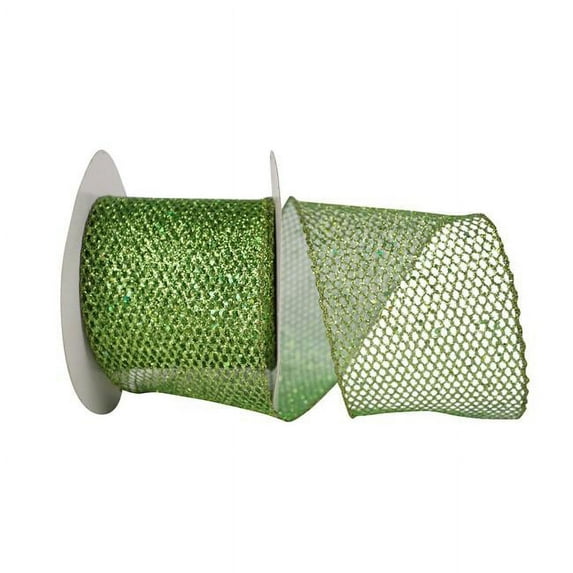 Reliant Ribbon - 97713W-510-10J, Grand Net Glitter Wired Edge Ribbon, Emerald, 4 Inch, 25 Yards