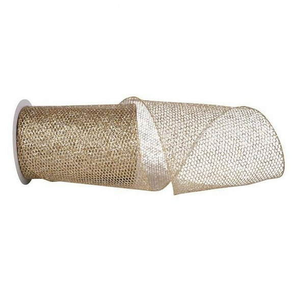 Reliant Ribbon - 97713W-990-25F, Grand Net Glitter Wired Edge Ribbon, Gold/silver, 6 Inch, 10 Yards