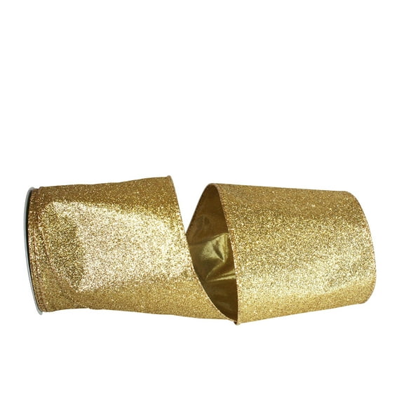 Reliant Ribbon - 97896W-035-10F, Glitter Lame Wired Edge Ribbon, Gold, 4 Inch, 10 Yards