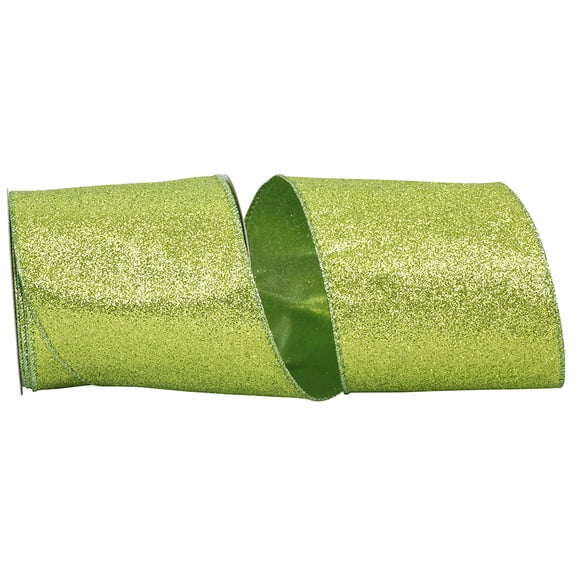 Reliant Ribbon - 97896W-204-10F, Glitter Lame Wired Edge Ribbon, Lime, 4 Inch, 10 Yards