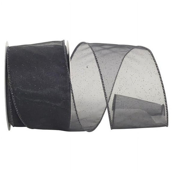 Reliant Ribbon - 99910W-031-40F, Sheer Glitz Value Wired Edge Ribbon, Black, 2-1/2 Inch, 10 Yards