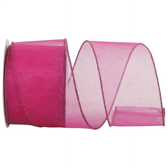 Reliant Ribbon - 99910W-222-40F, Sheer Glitz Value Wired Edge Ribbon, Fuchsia, 2-1/2 Inch, 10 Yards