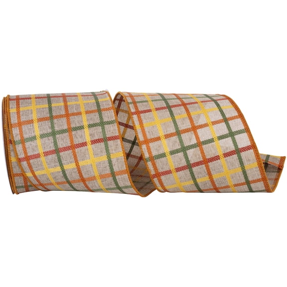 Reliant Woven Plaid Craft Tonal Wired Edge Ribbon, Natural, 4"x10yd94042W-750-10F