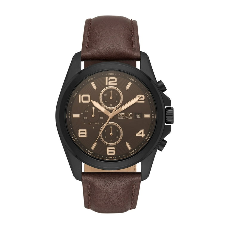 Relic By Fossil Men s Daley Black and Brown Multifuction Watch with Leather Band Walmart