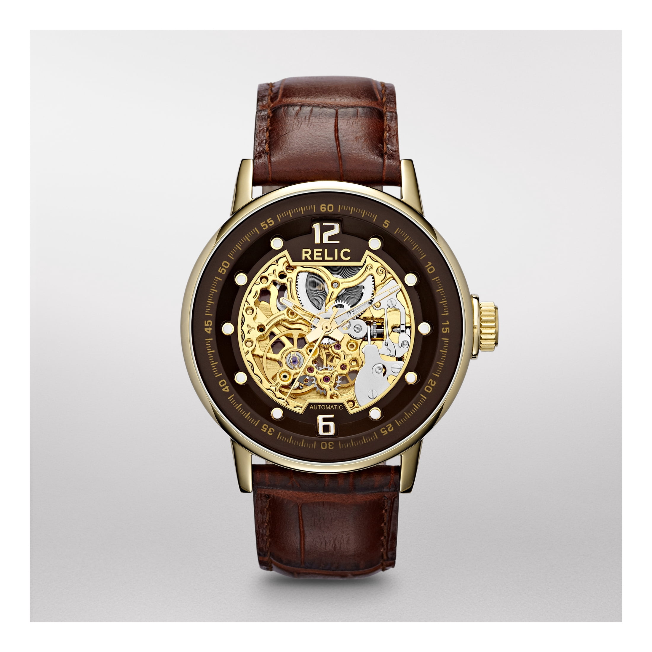 Relic by Fossil Mens Damon Automatic Brown Leather Watch