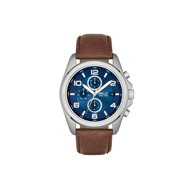 Relic By Fossil Mens Daley Multi-Function Watch with Brown Leather Strap