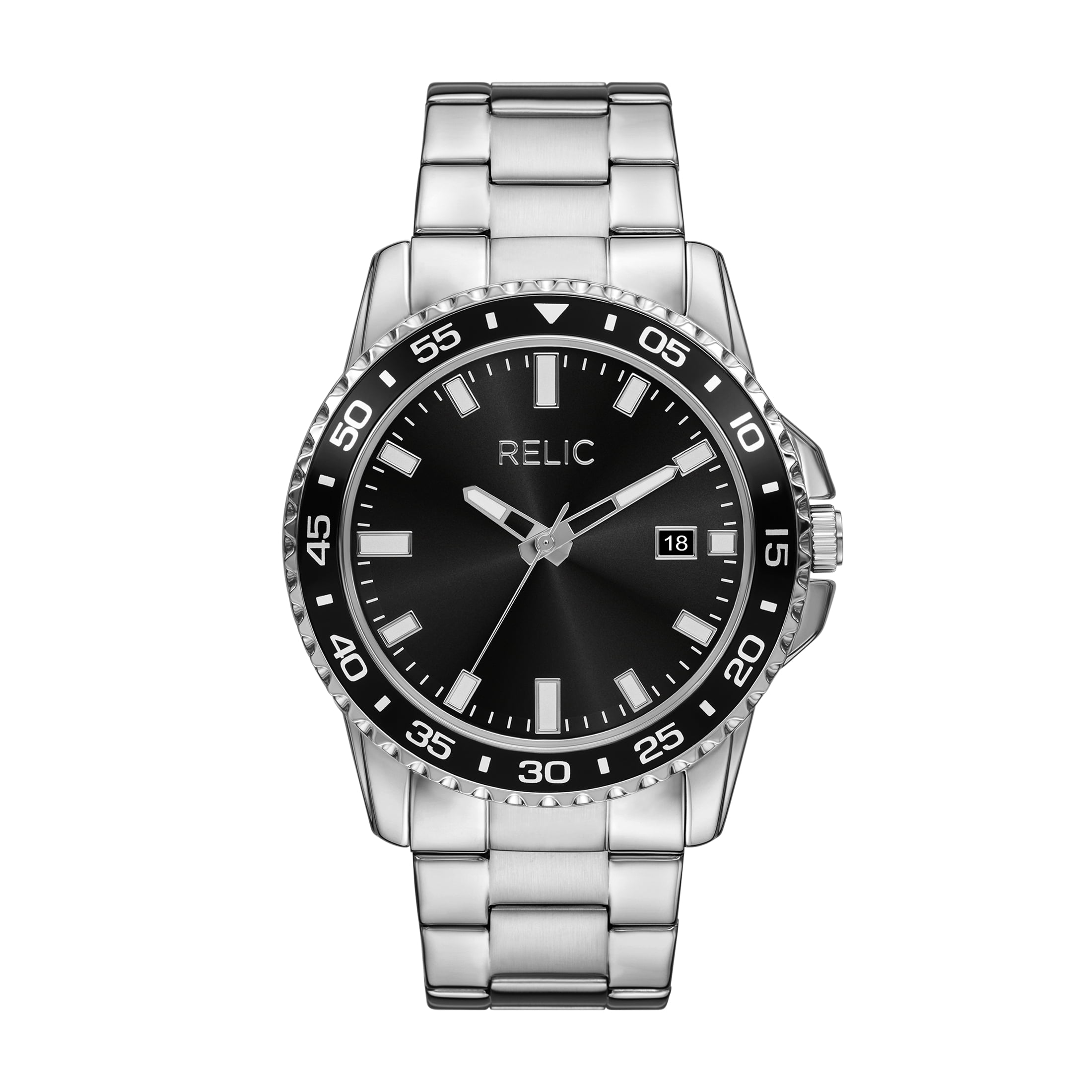 RELIC by Fossil Men's Brett Three-Hand Day-Date, Silver-Tone Alloy Watch