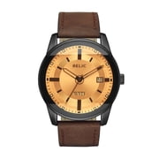 Relic by Fossil Mens Evret Three-Hand Day-Date, Brown Genuine Leather Watch