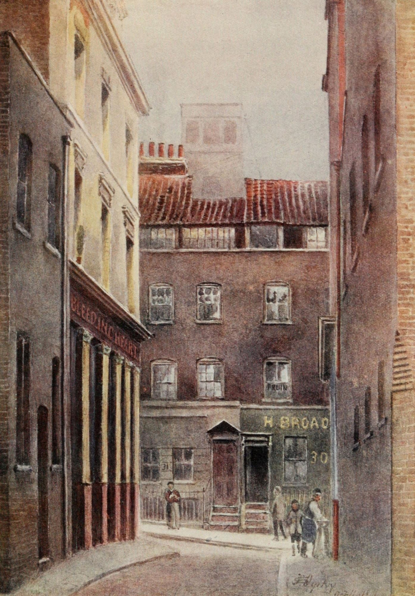 Relics & Memorials of London 1910 Entrance to Bleeding Heart Lane Canvas Art - James Ogilvy (24 x 36)