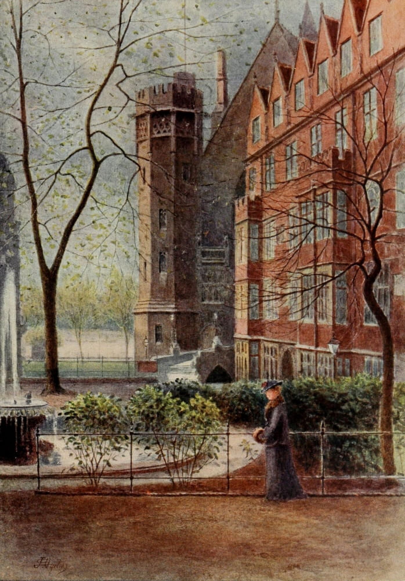 Relics & Memorials of London 1910 Garden Court & Temple Fountain Canvas Art - James Ogilvy (18 x 24)