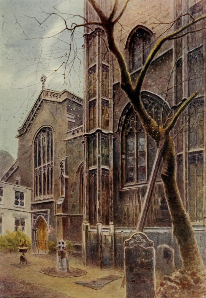 Relics & Memorials of London 1910 St Mary Aldermary from Bow Lane Canvas Art - James Ogilvy (18 x 24)
