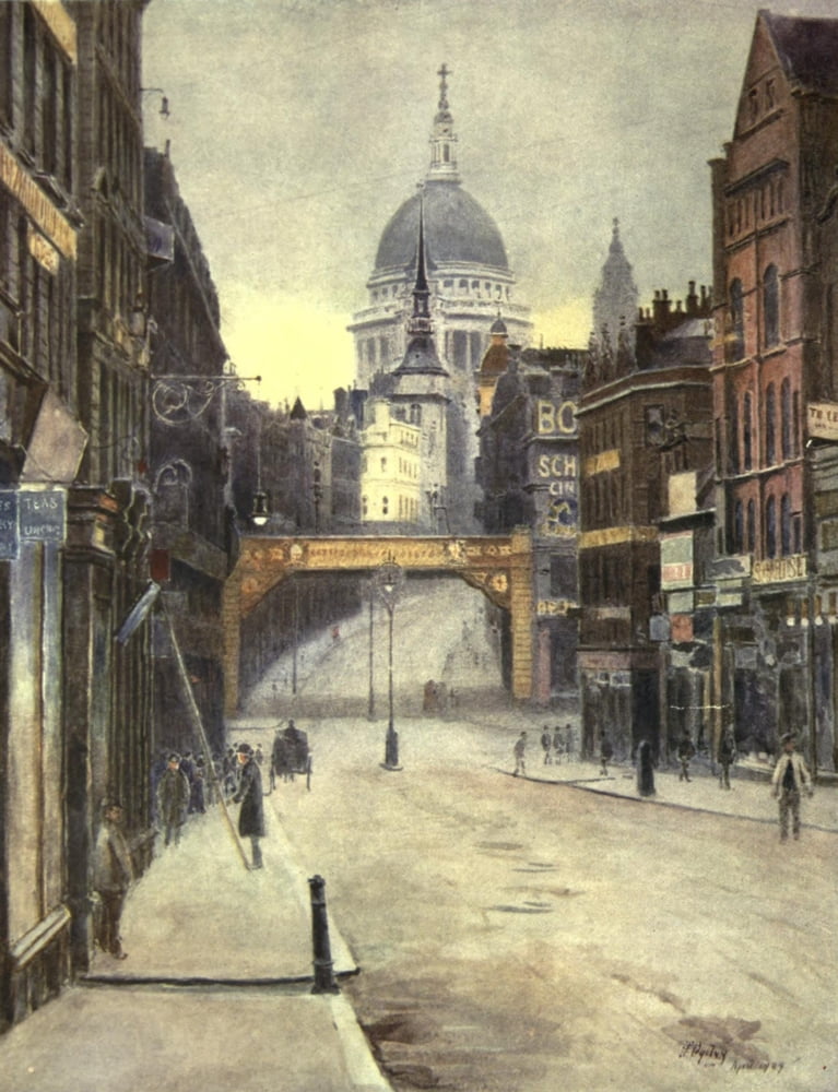 Relics & Memorials of London 1910 St Pauls from Fleet Street Canvas Art - James Ogilvy (18 x 24)
