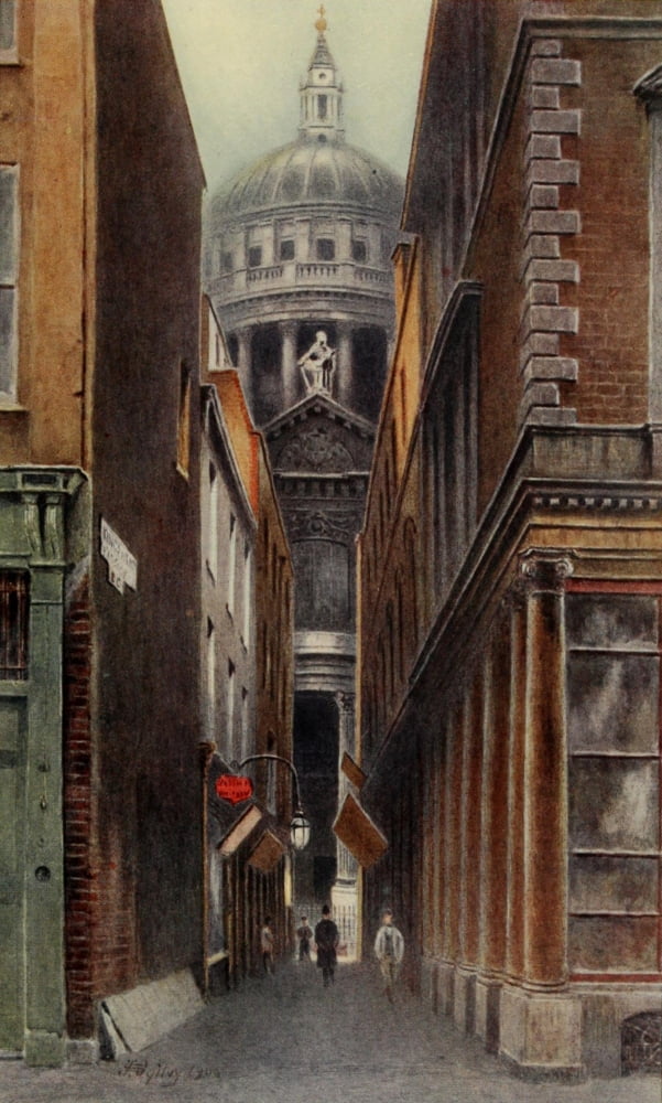Relics & Memorials of London 1910 St Pauls from Kings Head Passage Canvas Art - James Ogilvy (24 x 36)