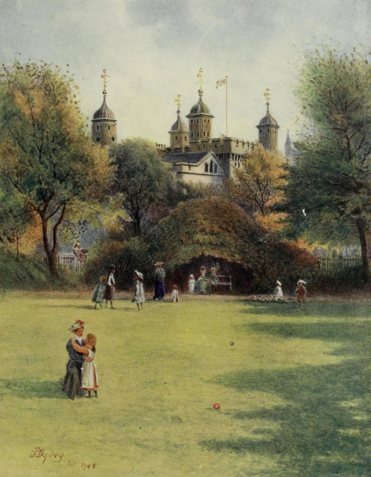 Relics & Memorials of London 1910 Tower from Trinity Square Canvas Art - James Ogilvy (24 x 36)