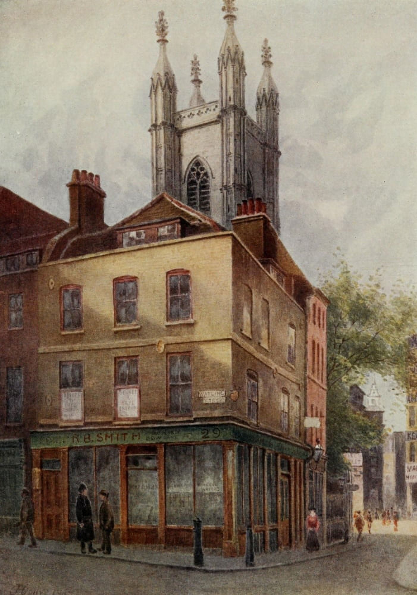 Relics & Memorials of London 1910 Watling Tavern & St Marys Aldermary Canvas Art - James Ogilvy (18 x 24)