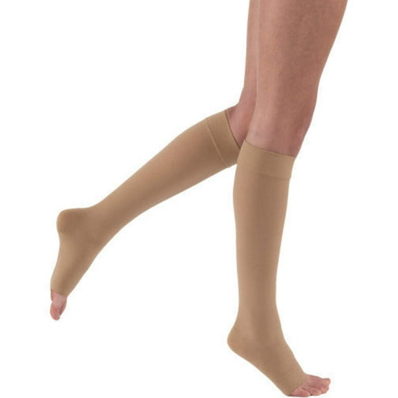Relief 30-40 mmHg Unisex Open Toe Knee High Support Sock with Silicone Top Band Size