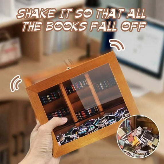 Relief Anxiety Bookshelf with 400 Books Miniature Library Wooden Bookshelf Shake Your Anxiety