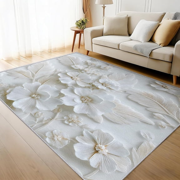 Relief Floral Area Rug, 3D Flower Leaves Design Indoor Carpet, Washable Non Slip Low Pile Soft Thin Rug for Living Room Bedroom Home Decor Mat 2x3ft