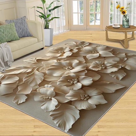 Relief Flowers Rugs for Boys Room, 3D Flowers Area Rugs for Bedroom, Wood Grain Floral Rug & Home Decor, Low Pile Non Slip Carpet for Computer Game Room Dormitory 2 x 3ft