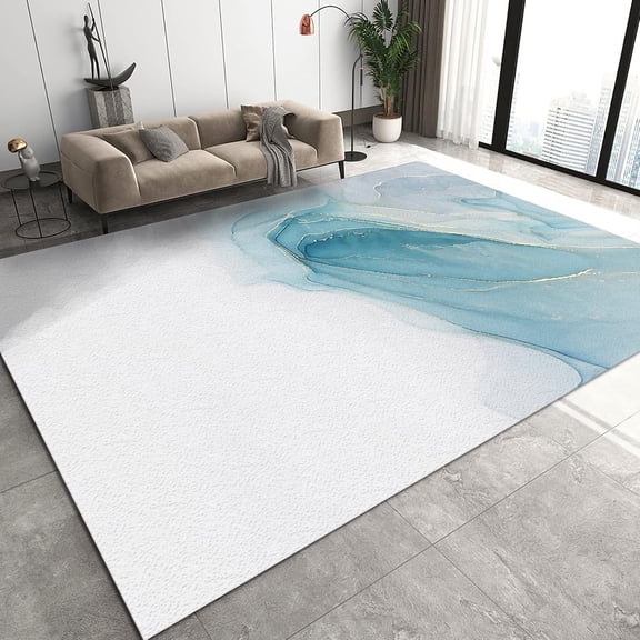 Relief Turquoise Marble Area Rugs, Light Luxury Golden Curved Lines Simple Apartment Carpet, Indoor Rug Durable Enough Soft Texture Apply to Dorm Room Kids Room Hallways 3x5ft