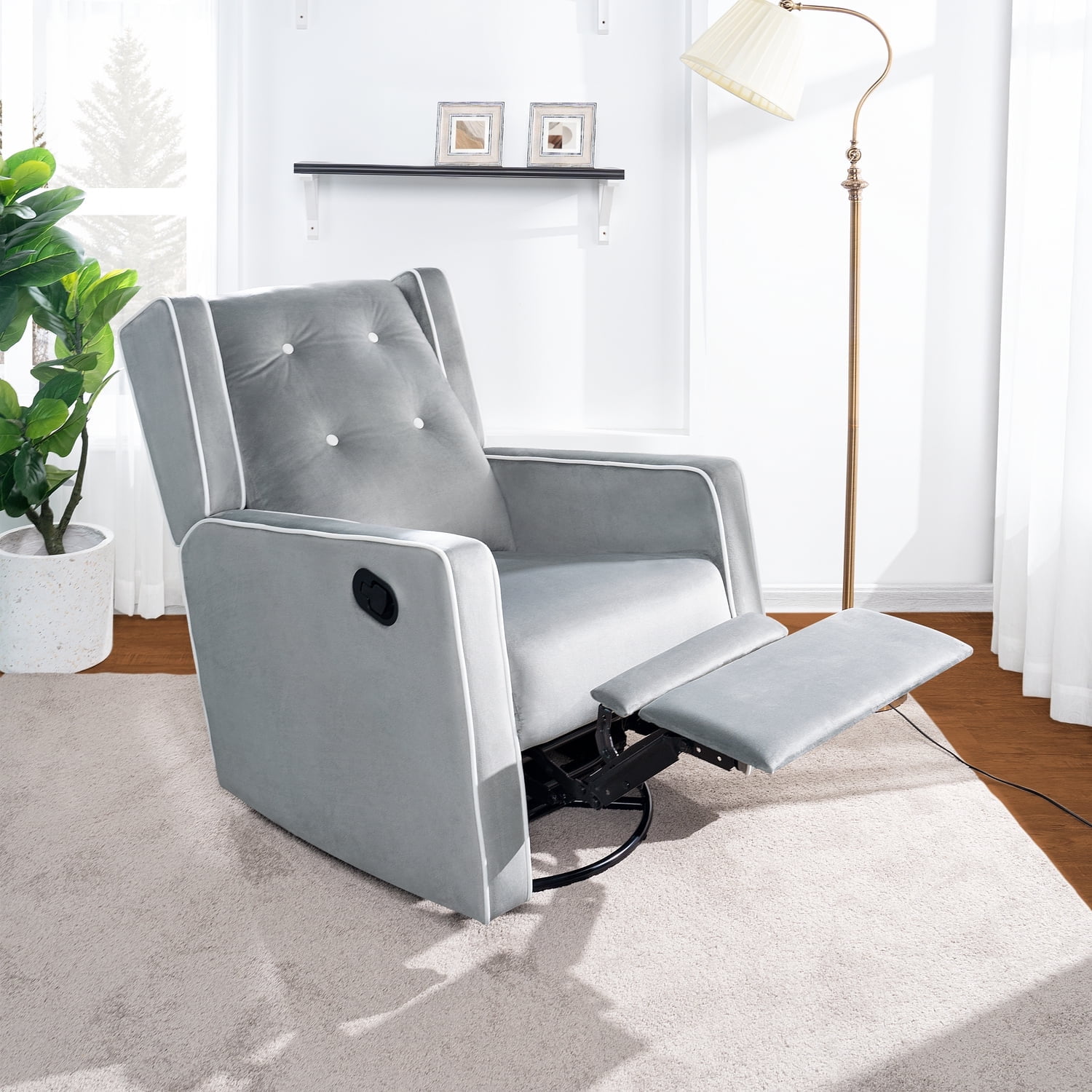 Free Shipping Relieve Muscle Aches with Nursery Glider Upholstered Rocker Recliner Comfortable Rocking Chair with 360 Swivel Motion Soft Cushions for Nursing and Bonding Baby Reclining Chair Light Gra...