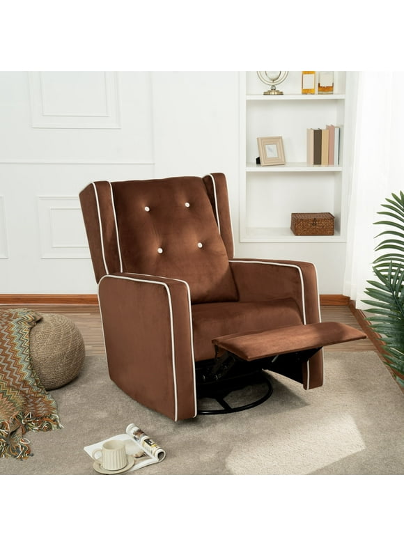 Relieve Muscle Aches with Nursery Glider, Upholstered Rocker Recliner Comfortable Rocking Chair with 360° Swivel Motion, Soft Cushions for Nursing and Bonding, Baby Reclining Chair - Chocolate