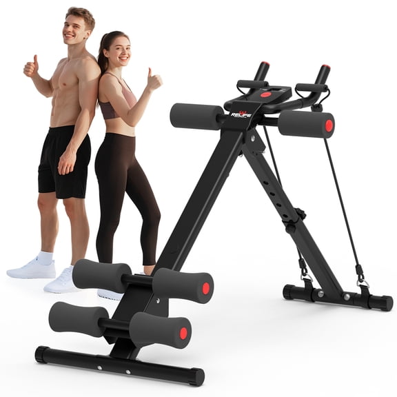 Relife Sports Adjustable Foldable Ab Trainer Machine with LCD Monitor | Home Gym Core, Abs & Waist Shaper | Knee Protection & Resistance/Elastic Bands | Arm, Leg & Buttocks Workout Equipment