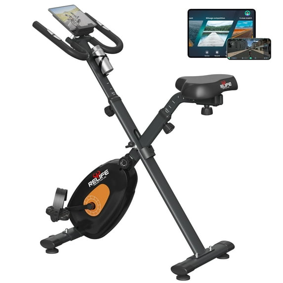 Relife Sports Upright Exercise Bike with Fitness APP Foldable Stationary Bike for Home Gym , Black