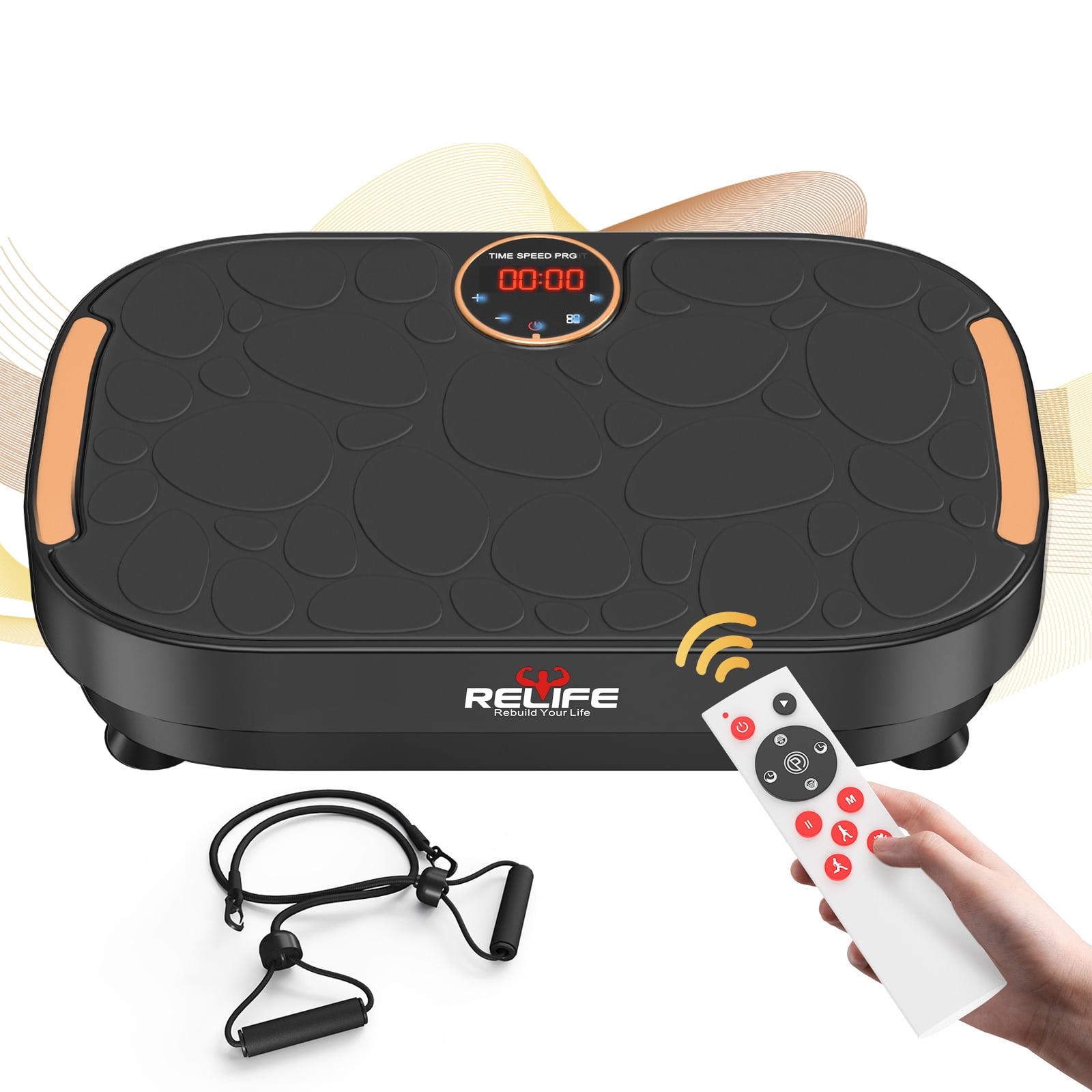 Vibrate Plate Exercise Machine Vibration Platform for Home Gym Whole Body Workout Weight Loss Shaping Toning with Resistance Bands 330lbs Black RELIFE