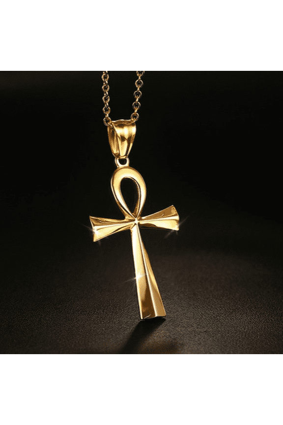 Religion Egyptian Ankh Crucifix Necklaces Cross Pendent 14K Yellow Gold Symbol of Life Cross Necklaces Jewelry Gifts