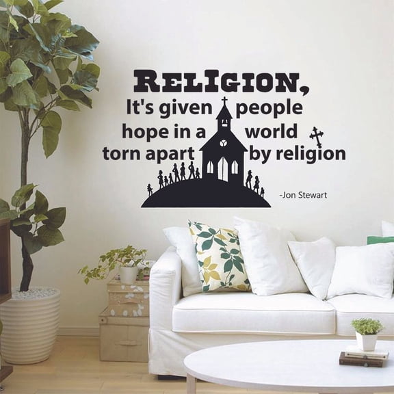 Religion Given People Hope - Jon Stewart Religious Religion Quotes Saying Inspiration Wall Decal Wall Art Designs Stickers For Girls / Boys Home Room Decor Vinyl Wall Sticker Decoration (35x40 inch