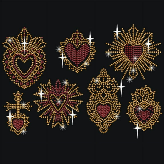Religion Heart Rhinestone Iron on Hotfix Heat Transfer Decal Bling Rhinestone Decals Rhinestone Heat Transfer Patch Clothing Repair Applique