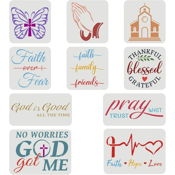 Religion Theme PET Drawing Painting Stencils Templates Sets Mixed Patterns 150~210x200~300mm 10pcs/set