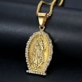 thumbnail image 1 of Religious 14K Yellow Gold Virgin Mary Pendant Necklace Women Jewelry Christian Gold Color Iced Out Madonna Necklace D049, 1 of 9