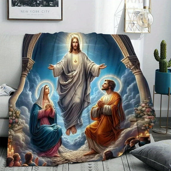 Religious Art Jesus & Virgin Mary Soft Flannel Blanket Vivid HD Print All-Season Cozy Throw for Home Office Camping Inspirational Spiritual Gift