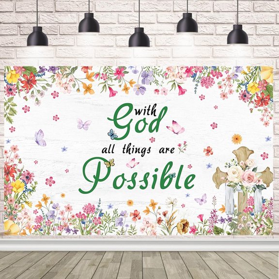 Religious Bible Backdrop God All Things are Possible Christian Church Events Background Baptism Party Decoration Banner Photo Booth Props
