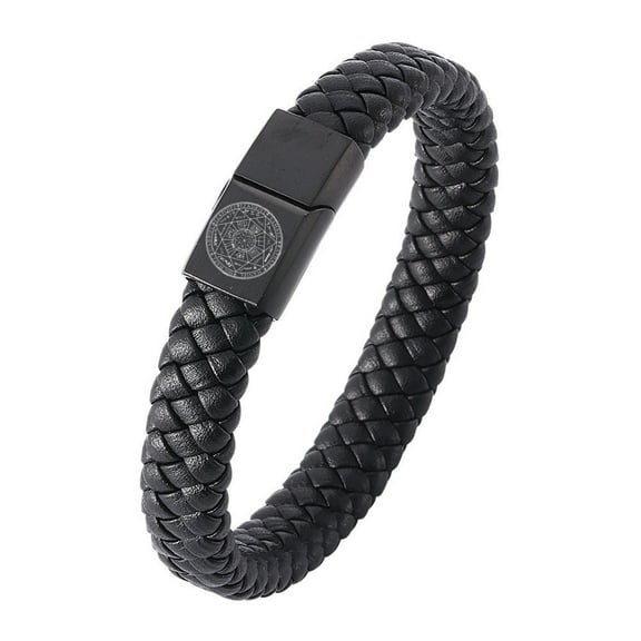 Religious Bible The Seals of Seven Archangels Amulet Leather Bracelet with Magnet Closure,Protection 7 Angels Prayer Talisman Bangle Cool Christian Jewelry for Men Women,18.5cm